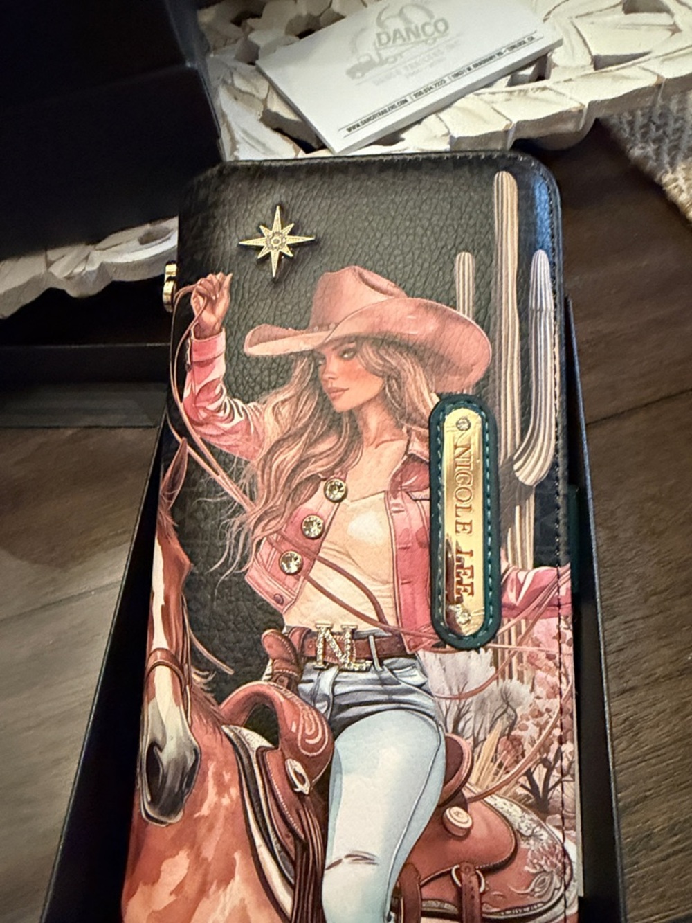 Nicole Lee Black Wallet with Pink Cowgirl Illustration - Picture 2 of 7